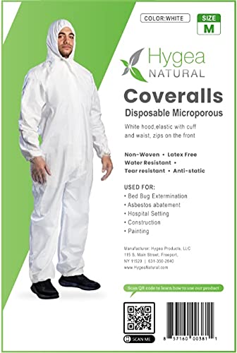 Hygea Natural Disposable Coveralls Full Body Protective Clothing Suit With Hood Protect Clothing During Extermination, Painting, Cleaning, Construction, Spray Foam Insulation 1 Pack (Medium) #TOP3