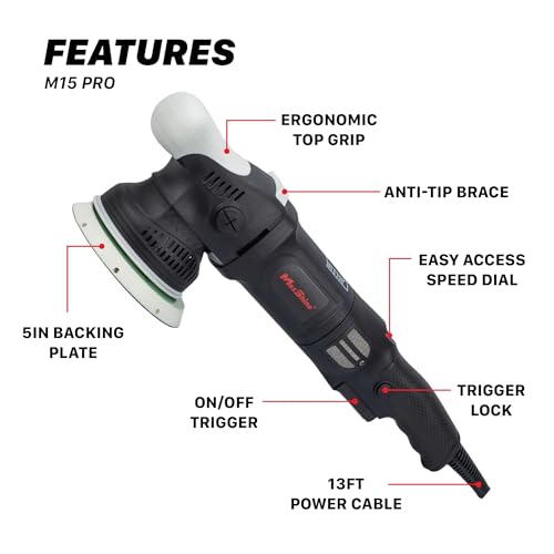 Maxshine ShineMaster 15mm/1000Watt M15 Pro DA Polisher-with Free Canvas Bags, 5" PU Hook&Loop Backing Plate