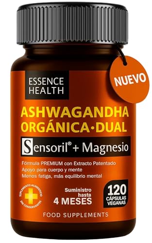Ashwagandha Orgánica Sensoril® + Magnesio 12500 mg Alta Potencia 50:1 | Avanzado frente a KSM-66 | Adaptógeno Natural para Estrés, Ansiedad, Energía y Equilibrio Mental | 120 Cápsulas Veganas