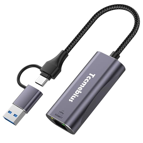 Tccmebius USB Ethernet Adapter, 2-in-1 USB C/USB 3.0 to RJ45 1000Mbps Gigabit Ethernet LAN Network Adapter for MacBook Pro/Air, iPad Pro, iPhone15/15Pro, Surface Pro, Notebook PC (TCC-S30B)