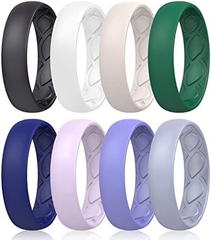 Saco Band Silicone Ring for Women - 6mm Width 1.8mm Thick (Black, White, Light Pink G, Hurer Green, Dark Blue B, Light Purple D, Lavender Purple 272C, Blue Grey 2108 - Size 6.5-7 (17.35mm))