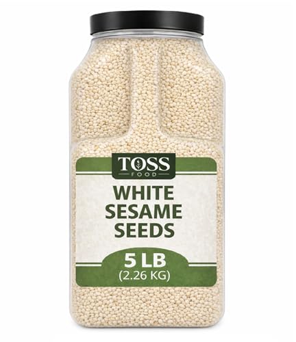 TOSS Hulled White Sesame Seeds, 5 LB Bulk Resealable Jar – Premium Baking & Cooking Ingredient with Nutty Flavor