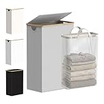 efluky 75L Slim Laundry Baskets with Lid, Collapsible Laundry Hamper with Removable Bag, Small Slimline Washing Basket for Dirty Clothes, Cloth Storage Basket Light Grey