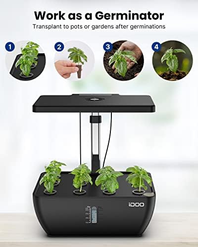 iDOO 12 Pods Hydroponics Growing System with 6.5L Water Tank, Smart Indoor Herb Garden Up to 37.5cm, Plants Germination Kit with Pump System, Fan, LED Grow Light for Home Kitchen Gardening