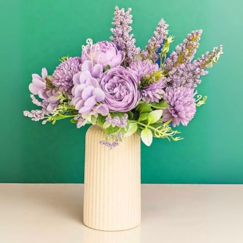 Image of SATYAM KRAFT 1 Pcs Artificial Multiflora Flower Roses Fake Sticks Bunch Decorative Items for Home Decor, Bouquets, Bedroom, Living Room, Wedding, Festive Decor (Without Vase)
