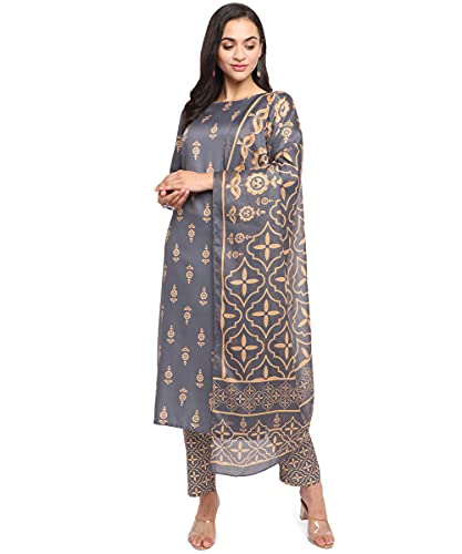 Image of NAINVISH Women's Floral Straight Rayon Blend Mandarin Collar Co-ord Set (SD860)