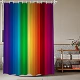 TheBlackSpot Rainbow Shower Curtain Pride Colorful Striped Shower Curtains Abstract Aesthetic for Bathroom Iridescent Stripe Bright Bath Accessories Decor with Hooks 72W x 72H inches