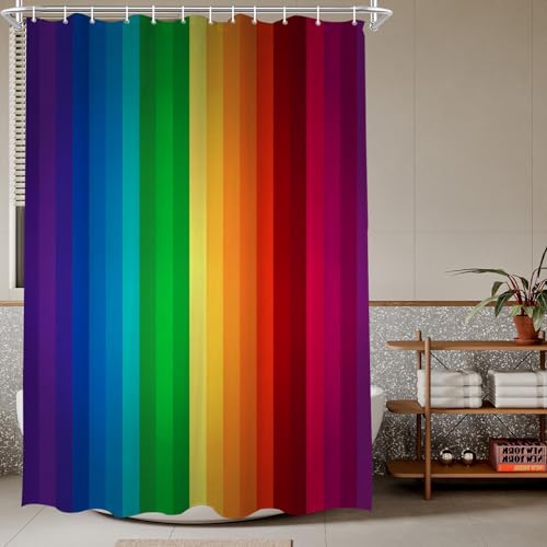 TheBlackSpot Rainbow Shower Curtain Pride Colorful Striped Shower Curtains Abstract Aesthetic for Bathroom Iridescent Stripe Bright Bath Accessories Decor with Hooks 72W x 72H inches