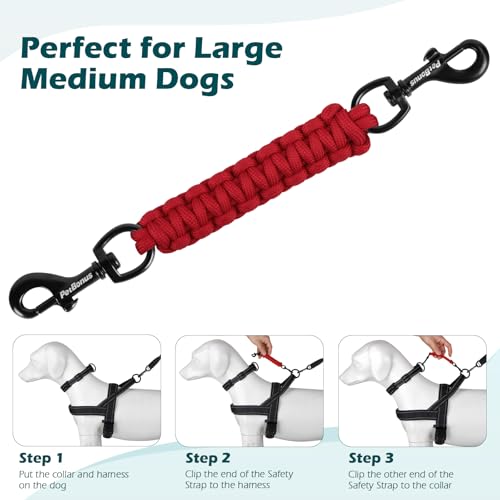 PetBonus Hundehalsband Clips, handgefertigtes Sicherungsband für Hundegeschirr, Stachelhalsband, doppelendiger Leinenverbinder (Rot)