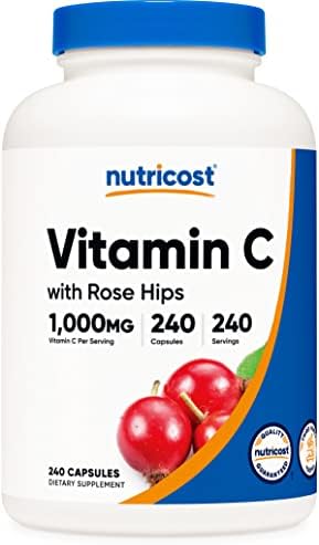 Nutricost Vitamin C with Rose Hips 1025mg, 240 Capsules - Vitamin C 1,000mg, Rose Hips 25mg, Premium, Non-GMO, Gluten Free Supplement