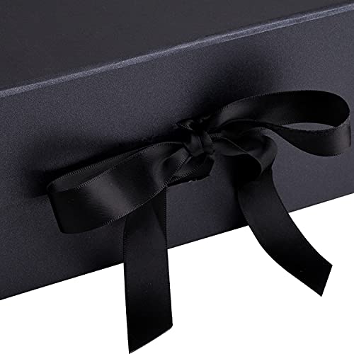 Wrapaholic 2Pcs Black Gift Box With Satin Ribbon, 8X8X4 Inches Collapsible Gift Box With Magnetic Closure For Party, Wedding, Gift Wrap, Bridesmaid Proposal, Storage #TOP3