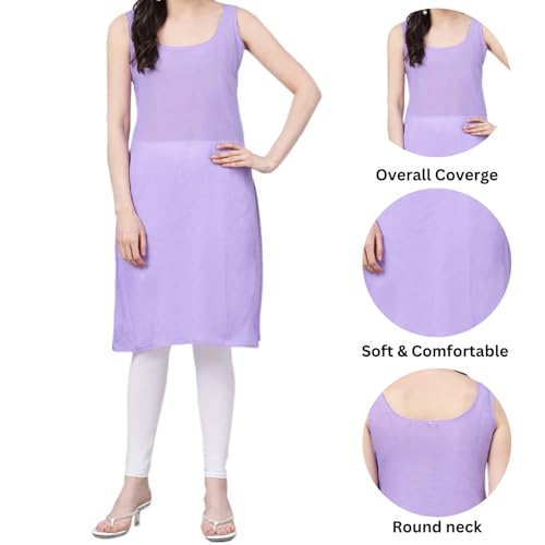 Image of Women's Sleeveless Cotton Inner Slip Dress Round Neck Soft Comfortable Fit Full Length Camisole Innerwear Summer top Undergarment for Girls