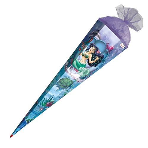 Cornet surprise sirène violet de 85 cm rond avec fermeture en tulle pour la rentrée