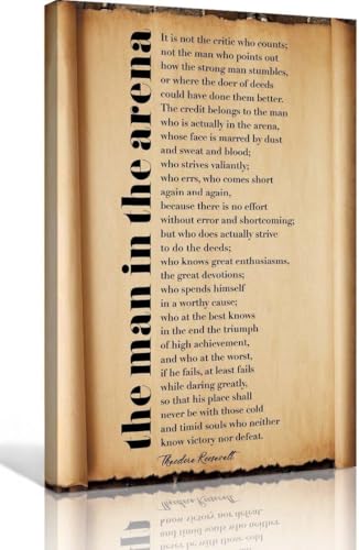 Inspirational Quote Wall Art - The Man in the Arena, Theodore Roosevelt Speech Poster for Gym, Den, Study(Unframed,08x12inch(20x30cm))
