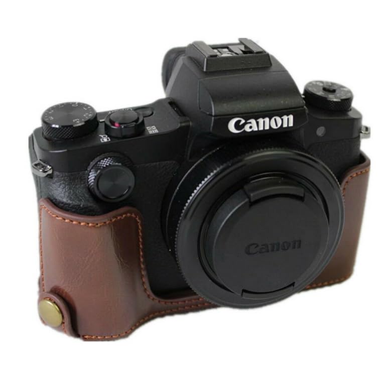 Mezza custodia compatibile con Canon Powershot G1X Mark III, in ecopelle, colore caffè CC1750c