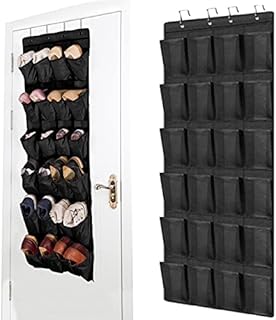 YINENGD Hanging Shoe Rack, 24 Pockets Hanging Storage Pocket, Over Door Shoe Storage, Wall Hanging Wardrobe, Black Large Mesh Pockets for Bedroom Living Room Bathroom