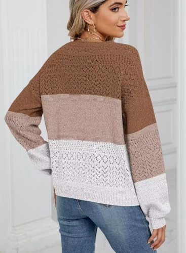 Image of JOCAFIYE Womens Sweaters Casual Long Sleeve V Neck Pullover Sweater Tops