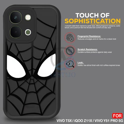 Image of AESTMO Back Case Cover for iQOO Z11X / Vivo T5X / Vivo Y51 Pro 5G Cover | Spidey Face Mask Design | Silicone Case | Full Body Protection | Camera Protection Back Cover (Black)
