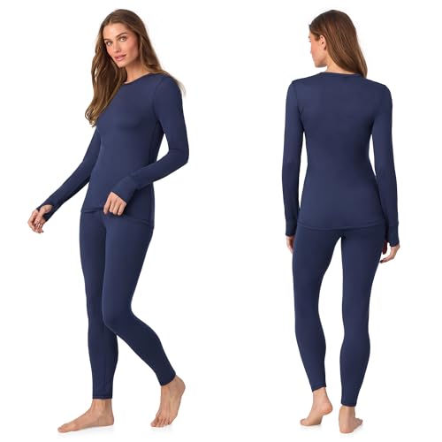 Image of Cuddl Duds Womens Heavyweight Cold Weather Fleece Lined Thermal Set - Long Sleeve Top & Leggings - Winter Lounge Sets