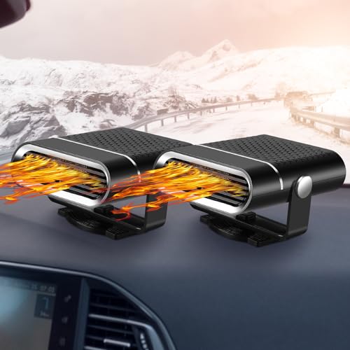 Tujoe 2 Pcs Portable Car Heater 2 in 1 Fast Heating or Cooling Auto Heater Fan 12V 150W Windshield Warmer That Plugs Into Cigarette Lighter 360° Rotary Portable Car Defroster for 12V Vehicles(Black)