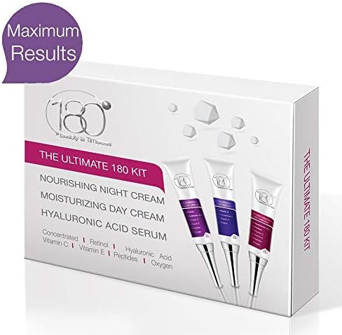 180 Ultimate Skin Care Kit - Day Cream, Night Cream and Hyaluronic Acid Serum - Aging Cream - Aging Serum - Wrinkle Cream - Travel Size - Enjoy Younger Looking Skin With Facial Care Kit