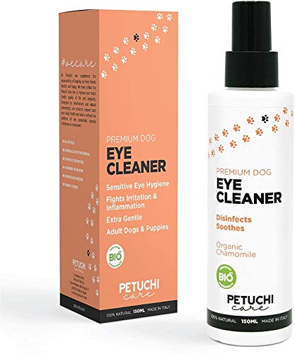 PETUCHI Limpiador de Ojos para Perros Bio; Desinfecta y Calma Ojos Irritados; Gotas Oculares en Spray Suave y 100% Natural; Aplicación Fácil; 150ml