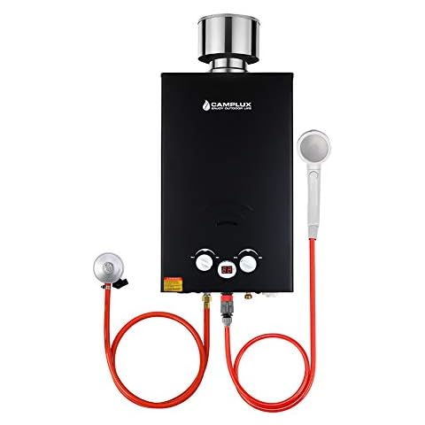 Camplux BW264BC 10L Instant Gas Water Heater Outdoor, Tankless Portable Water Heater with Rain Cap, On-Demand LPG Boiler for Camping Shower RV Trip Horse Washing, A+ Cover