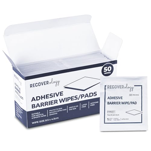 Adhesive Barrier Wipes | Pack of 50 Pads | Skin Protective Barrier Wipes | Improves Tacky Effect of Attachments on Skin | Non Sting | Acetone Free | Skin Adhesive