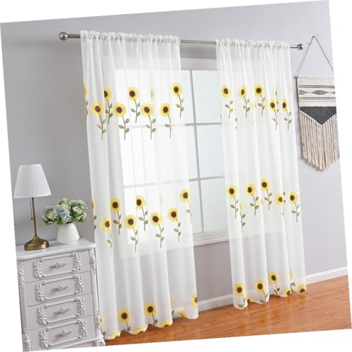 Cortina transparente para sala lavable y fácil de desmontar con girasoles 7