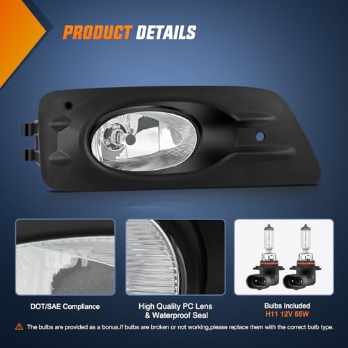 Nilight Fog Lights Assembly Compatible with 2006 2007 Honda Accord Sedan 4 Door with H11 12V 55W Bulbs Clear Lens Fog Lamps Replacement Driver and Passenger Side by Nilight - Used condition - Image 3