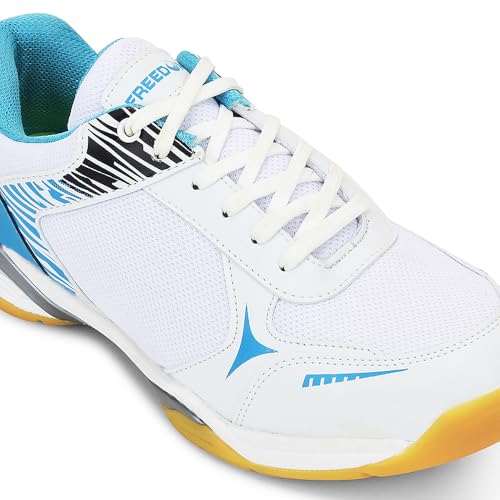 Image of Liberty Freedom Pluto-1 Sports Lacing Non-Marking Badminton & Paddle /Pickle Ball Shoes for Men - Black & Sky Blue - Lightweight & Comfortable | Suitable for Table Tennis, Squash and All Indoor Court