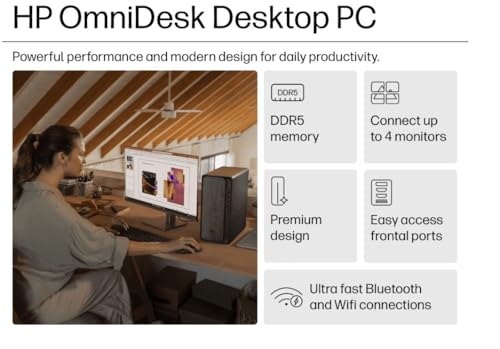 Image of HP OmniDesk Desktop Tower, AMD Ryzen 5 8500G,16GB RAM,1TB SSD,Windows 11 Home,MS Office 24,Wired Keyboard & Mouse, M02-0005IN Desktop PC