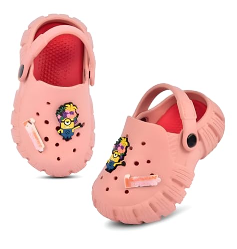 Image of GIMME ! Little Monkey, Toddler Clogs Slippers, 12 Months to 6 Years, Baby Boy, Waterproof, Lightweight, Cute Cartoon Fun Charms, Pink, Non-Slip Sole