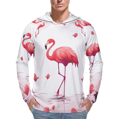 Mens UPF 50+ Sun Protection Hoodie Rash Guard Long Sleeve Sun Shirt Hiking Lovely Flamingos Fishing Hoodie-