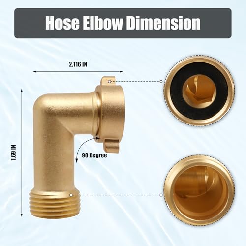 Image of SheeChung 90 Degree Water Hose Elbow For RV, Brass Garden Hose Elbow with Easy Grip Connector, For 3 /4 inch RVs Water Hose, Residential Outdoor Faucets, City Water Connector, 2 Pack