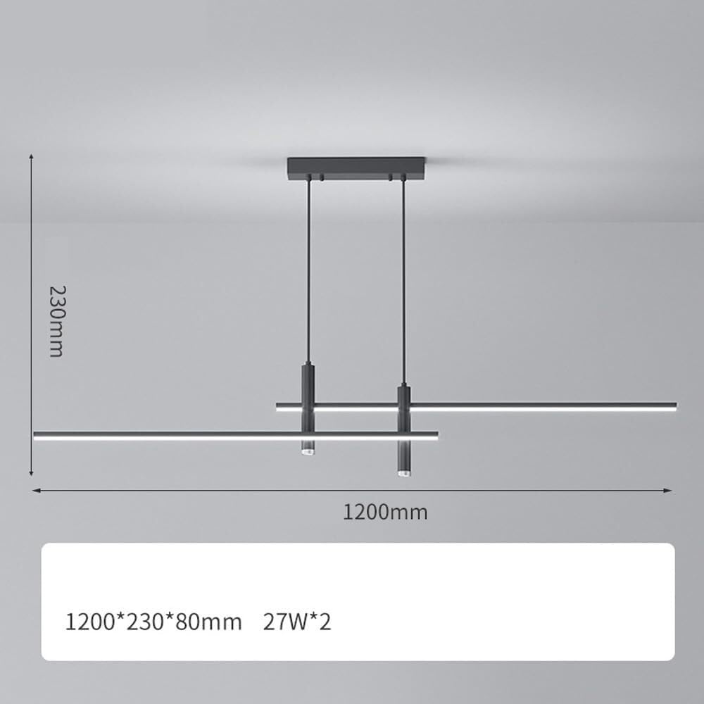 Lampada a Sospensione a LED lineare Moderna Minimalista nordica dimmerabile, Lampada a Sospensione a Tubo Sottile, Lampada da Tavolo da Pranzo Nera Long Island, Lampada a Sospensione per Cucina e