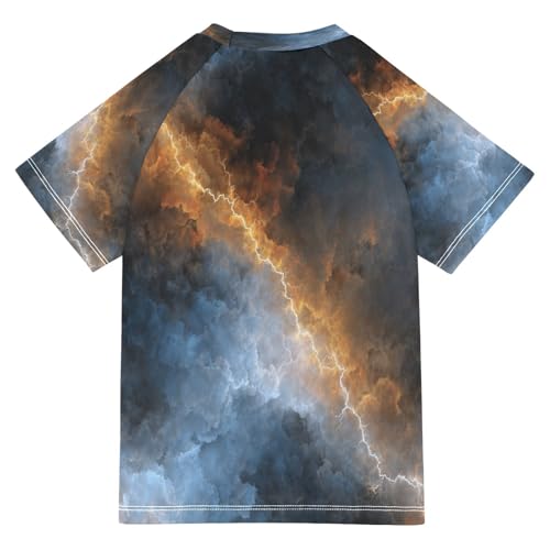 Boys Short Sleeve T-Shirts Lightning Storm Cloud Rashguard Kids Swim Shirts Sun UPF 50+2