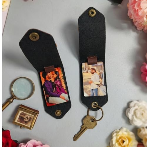 Image of Personalised Leather Keychain with Custom Name & Charm, Unisex, Modern Style, Customisable