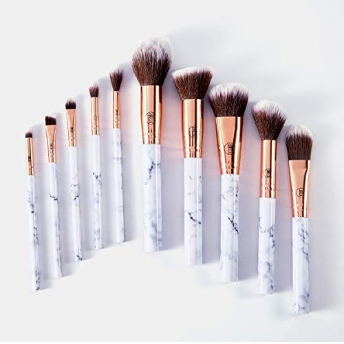 Lurella Cosmetics Deluxe Marble Makeup Brush Set: Essential 10 Pcs Makeup Brushes, Made With Ultra Soft Synthetic Bristles. Stylish and Convenient for Daily Makeup Use.