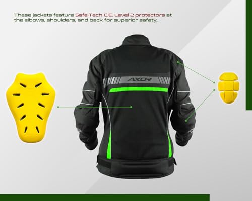 Axor Diva Riding Jacket MaxTec 600-D Textile for Women equipped with -Tech C.E. level 2 protectors at the elbows/shoulders/back and high tenacity mesh fabric for maximum ventilation-Black Neon Green-M
