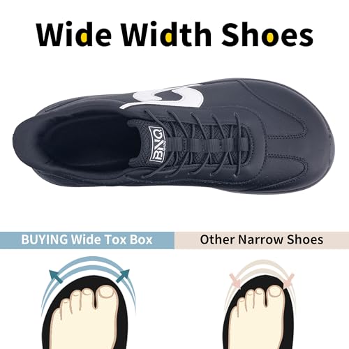 Image of Men's Wide Walking Shoes Tennis Minimalist Sneakers Zero Drop Slip On Comfortable Shoes for Plantar Fasciitis Orthotic Work Standing All Day Blackwhite US 9