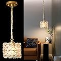 ADCTHOME Crystal Pendant Light, Gold Adjustable Hanging Ceiling Light Fixture Modern Pendant Lighting for Kitchen Island, Dining Room, Living Room, Bedroom