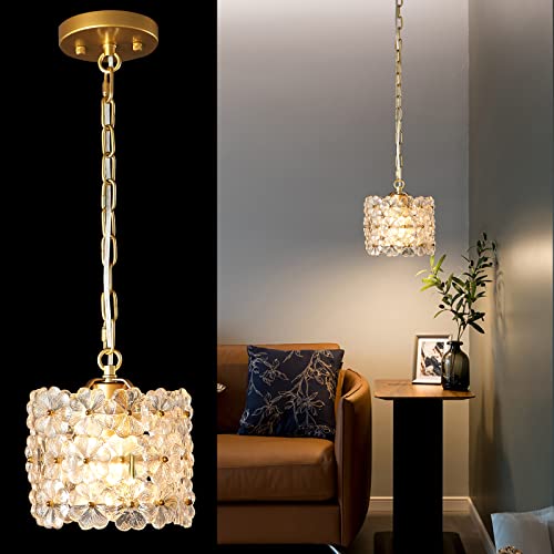 Adcthome Crystal Pendant Light, Gold Adjustable Hanging Ceiling Light Fixture Modern Pendant Lighting For Kitchen Island, Dining Room, Living Room, Bedroom #TOP8