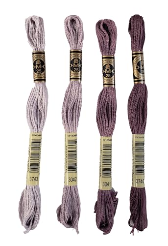 Image of DMC 6-Strand Embroidery Cotton Bundle - Antique Violet Color Family -4 Skeins of Thread - 8.7yd Skeins
