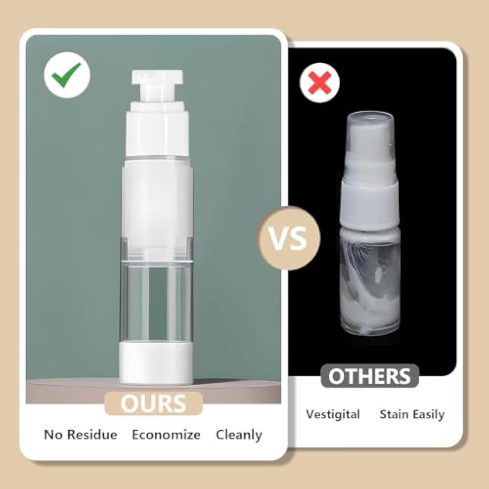 50ML Airless Pump Bottle Clear Cosmetic Cream Dispenser Pack of 2