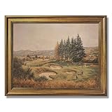 Framed Golf Course Landscape Poster Canvas Print Art Vintage Rustic Wall Art Painting Pictures Wall Decor For Living Room Bedroom Office Home Decor (Retro Framed,12L X16W)
