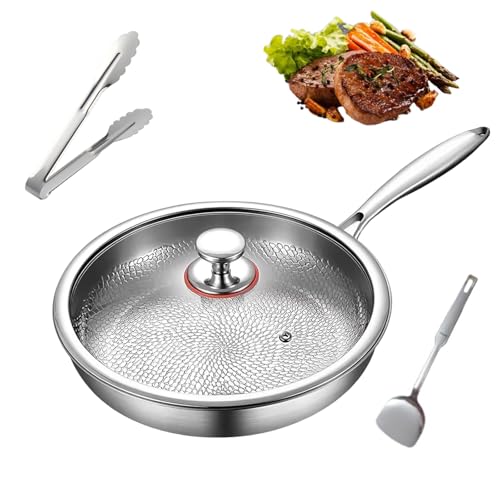 Oveallgo TitanioX – Sartén de Titanio Puro Antiadherente sin Recubrimientos ni Químicos, 100% Titanio, Resistente A Rayones, Calentamiento RáPido, Con Tapa, Apto Para Todo Tipo De Fuegos (L-28cm)
