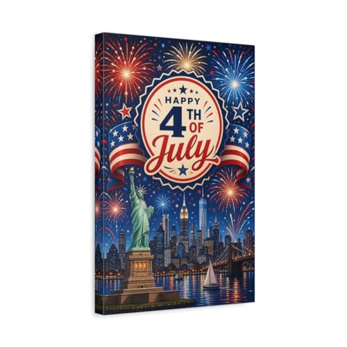 Tableau vintage Independence Day toile 4 juillet déco salon 30x45