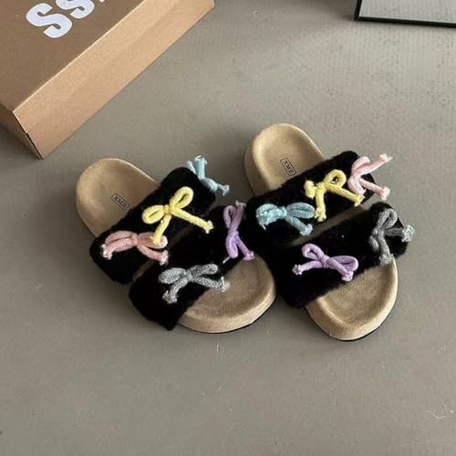ZQW Plush Fuzzy Bowknot Slippers for Women Y2K Cute Non-slip Lightweight Breathable Soft Slides Winter Indoor Outdoor Shoes3