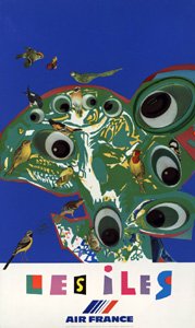 Affiche Air France Les Îles par R. Bezombes grand format vintage 63x100 cm